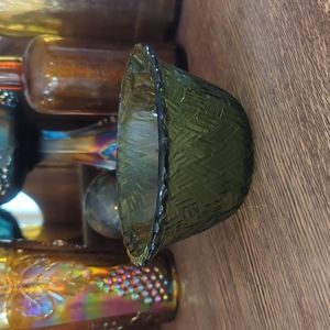 Vintage Avocado Green Basket Weave Bowl 4" x 2.5"